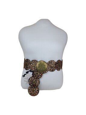 La Valentina Leopard Print Belt Concho With Medallion Accent M/L 48" Long